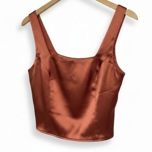 Express Rust Satin Cropped Tank Top